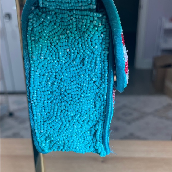 Rachel Zoe Vibrant Turquoise and Red Beaded Clutch - Picture 5 of 7